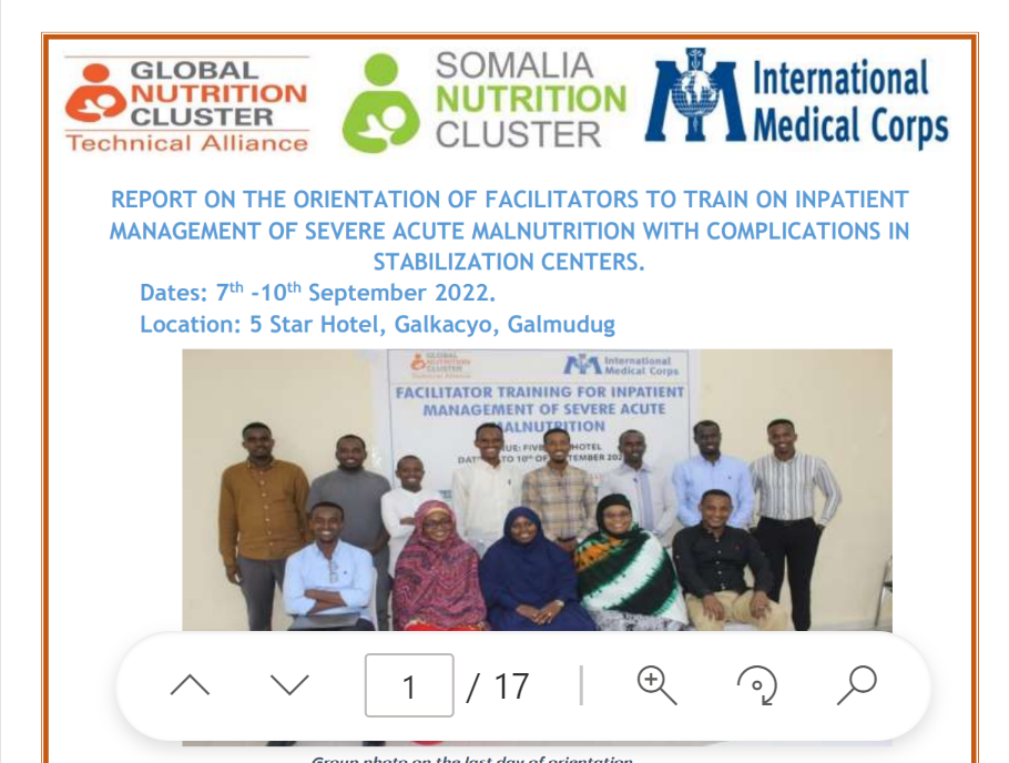 Report on orientation of training facilitators on inpatient management of SAM- Somalia