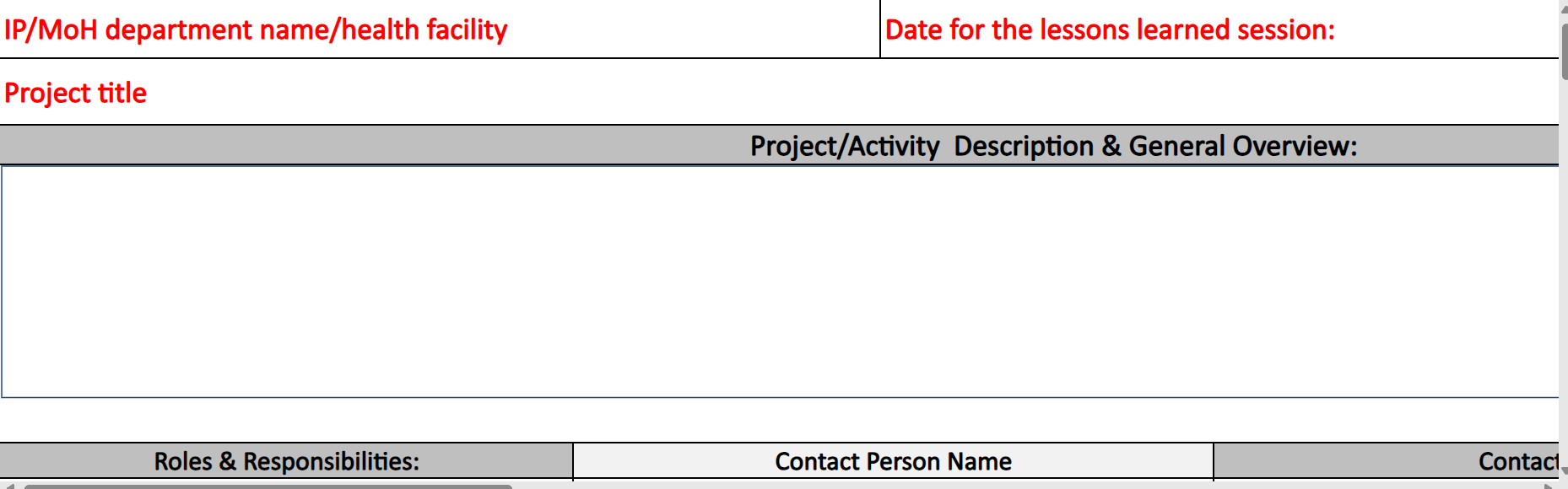 Simplified Approaches Lessons Learned Data Collection Tool