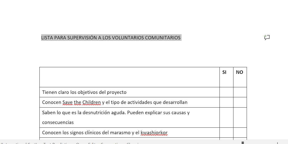 Honduras Planning and Monitoring -supervision checklist