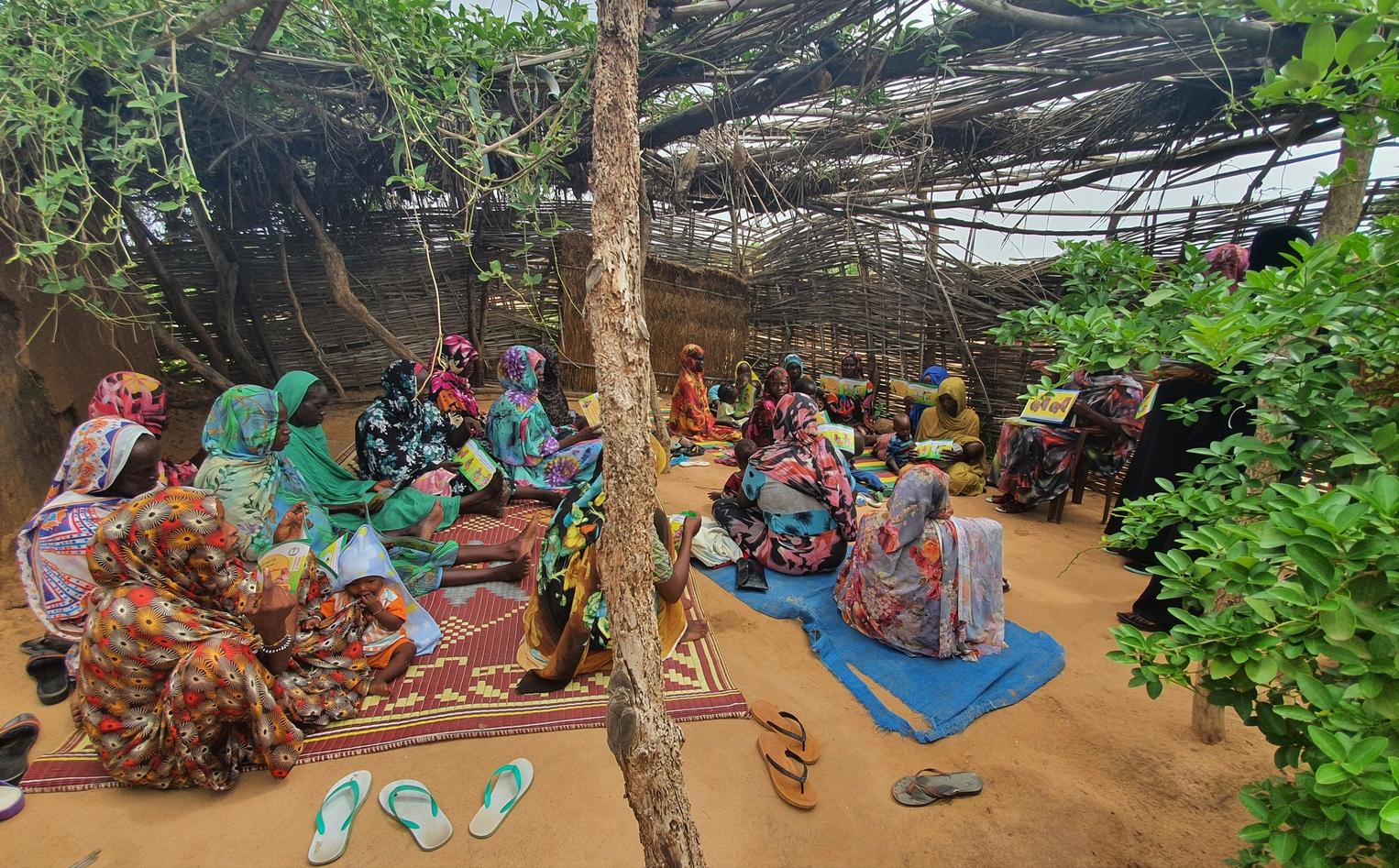 Community peer support group meets outside of Khartoum